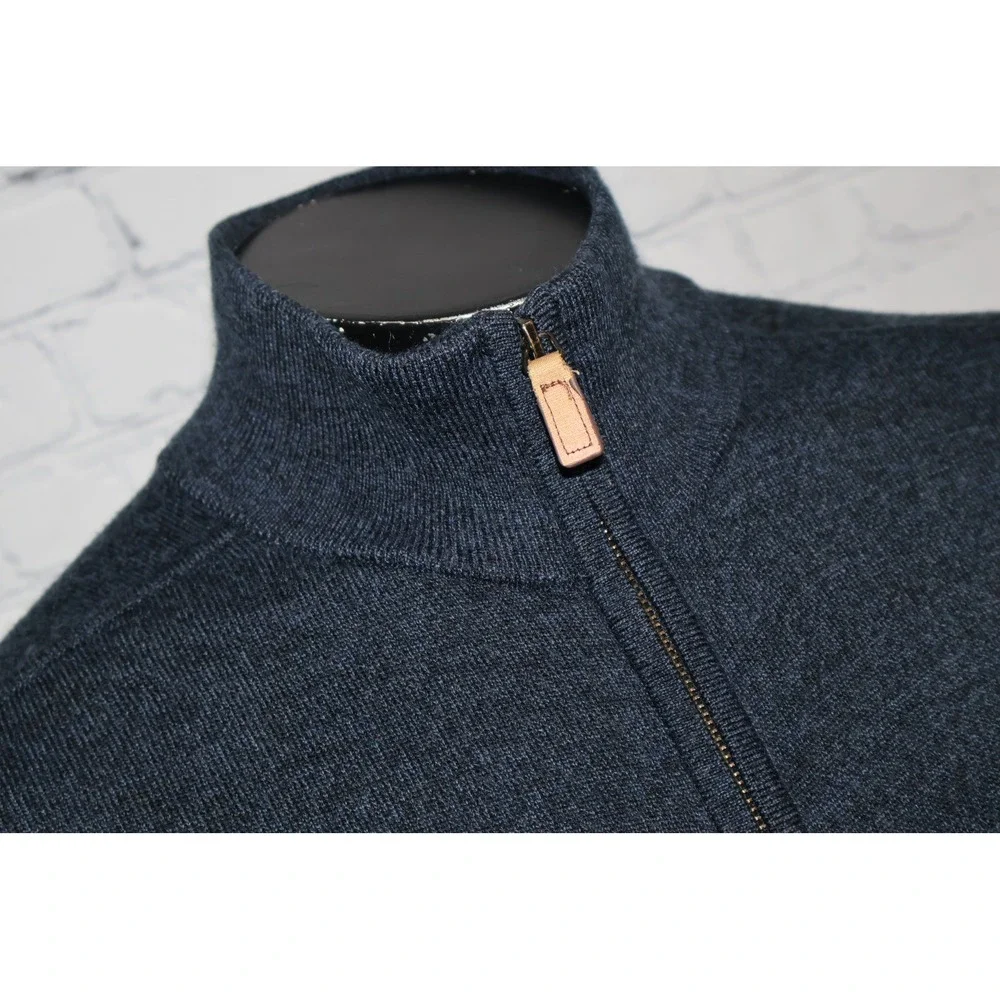 Banana Republic SweaterJacket Mens XL Blue Full Zip Merino Wool Blend Mock Neck